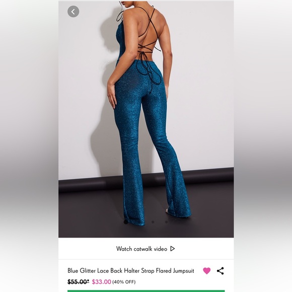 Blue Glitter Lace-Up Back Jumpsuit - Picture 6 of 7